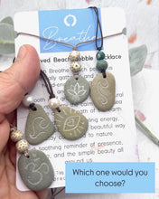 Load image into Gallery viewer, Hand Engraved Beach Pebble Necklace – Ethically Sourced Coastal Jewellery with Natural Beach Stones and Pearl for a Boho Summer Look