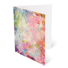 Load image into Gallery viewer, Pack of designer greeting cards showing quality envelope and card presentation of abstract paiting by Corrina Korrubel