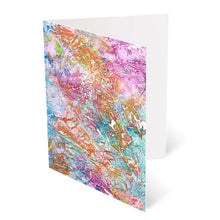 Load image into Gallery viewer, Pack of designer greeting cards showing quality envelope and card presentation of abstract paiting by Corrina Korrubel