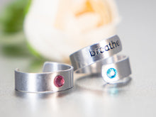 Load image into Gallery viewer, NEW!!!! Birthstone, Coloured Zirconia, Aluminium Rings by BREATHE