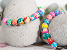 Load image into Gallery viewer, Bright Floral Polymer Bracelet, Happy Bracelet, 10 Breaths Anxiety Calming Bracelet