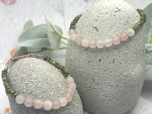 Load image into Gallery viewer, Rose Quartz and Red Green Jasper 10 Breaths Breathe Bracelet, calming, grounding and stylish, mindful jewellery, adjustable pink cord.