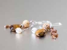 Load image into Gallery viewer, . Tigers Eye, Pearl, Lotus Flower Seed Bead and Frosted glass Bead Earrings