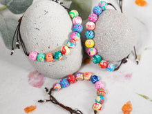 Load image into Gallery viewer, Bright Floral Polymer Bracelet, Happy Bracelet, 10 Breaths Anxiety Calming Bracelet