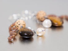 Load image into Gallery viewer, . Tigers Eye, Pearl, Lotus Flower Seed Bead and Frosted glass Bead Earrings