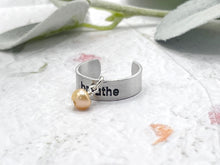 Load image into Gallery viewer, BREATHE Hand Stamped Aluminium Rings with Pearl detail