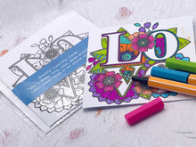 Load image into Gallery viewer, Mother's Day Care Gift, Floral Bead, Bag or Key Charm Gift pack with Heart Charm, with Colouring in card, bath fizzes and other curated goodies