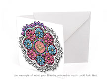 Load image into Gallery viewer, © Lotus and Mandala colouring in Cards with envelopes for Peace Calm Meditation and Relaxation Colour in your own mini cards (pack of 3) 4"x4"