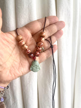 Load image into Gallery viewer, 10 Breaths Necklace with Jade Buddha Charm and Decorative Wood Beads