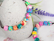 Load image into Gallery viewer, Bright Floral Polymer Bracelet, Happy Bracelet, 10 Breaths Anxiety Calming Bracelet