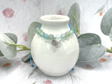 Load image into Gallery viewer, Watery Blue Green Fluorite Mental Wellbeing and Anxiety Calming Breathe Bracelet, inspired by beautfiul beachy days and ocean calming waters