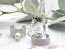 Load image into Gallery viewer, BREATHE Hand Stamped Aluminium Rings with Pearl detail