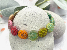 Load image into Gallery viewer, Dahlia Czech glass mindfulness bracelet with flower-shaped beads for 10 Breaths meditation
