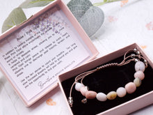 Load image into Gallery viewer, Rose Pink Opal Stone Bracelet Gift for Her 10 Breaths, Breathe Bracelet Letter Box Care Pack in beautiful tones of pinks with special touches