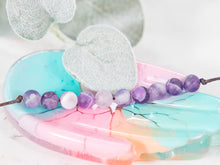 Load image into Gallery viewer, Chevron Amethyst Semi Precious Stone, Breathe Bracelet, 10 Breaths Bracelet, Bracelet Gift for Her, Anxiety Calming Bracelet, Meditation Bracelet