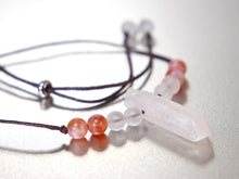 Load image into Gallery viewer, . Quartz Crystal Charm Necklace with Fire Agate and Frosted Quartz stone beads - birthday gift, gift for her