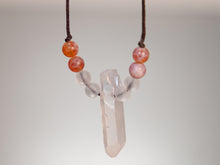 Load image into Gallery viewer, . Quartz Crystal Charm Necklace with Fire Agate and Frosted Quartz stone beads - birthday gift, gift for her