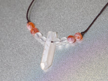 Load image into Gallery viewer, . Quartz Crystal Charm Necklace with Fire Agate and Frosted Quartz stone beads - birthday gift, gift for her