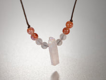 Load image into Gallery viewer, . Quartz Crystal Charm Necklace with Fire Agate and Frosted Quartz stone beads - birthday gift, gift for her