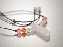 Load image into Gallery viewer, . Quartz Crystal Charm Necklace with Fire Agate and Frosted Quartz stone beads - birthday gift, gift for her