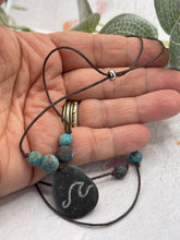 Load image into Gallery viewer, Hand Engraved Beach Pebble Necklace – Ethically Sourced Coastal Jewellery with Natural Beach Stones and Pearl for a Boho Summer Look