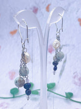Load image into Gallery viewer, Designer Hand-made Drop Earrings with Pearls Crystal and Kiwi Jasper