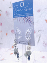 Load image into Gallery viewer, Designer Hand-made Drop Earrings with Pearls Crystal and Kiwi Jasper