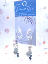Load image into Gallery viewer, Designer Hand-made Drop Earrings with Pearls Crystal and Kiwi Jasper