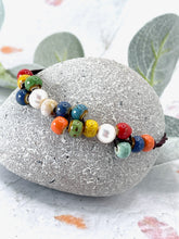 Load image into Gallery viewer, Autumnal Fall Colour, Ceramic Glazed Bead and Pearl Bracelet, Magical, Whimsical and beautifully simple