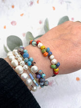 Load image into Gallery viewer, Autumnal Fall Colour, Ceramic Glazed Bead and Pearl Bracelet, Magical, Whimsical and beautifully simple