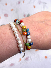 Load image into Gallery viewer, Autumnal Fall Colour, Ceramic Glazed Bead and Pearl Bracelet, Magical, Whimsical and beautifully simple