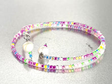 Load image into Gallery viewer, Memory Wire Festival Colour Glass Seed Beads with two Fresh Water Pearls to finish