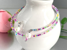 Load image into Gallery viewer, Memory Wire Festival Colour Glass Seed Beads with two Fresh Water Pearls to finish