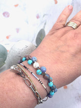 Load image into Gallery viewer, Turquoise Howlite, Sea-Foam Jasper with a Central Pearl Bracelet and Sterling Silver accents