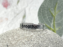 Load image into Gallery viewer, BREATHE Hand Stamped Aluminium Rings, smooth and hammered effects