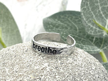 Load image into Gallery viewer, BREATHE Hand Stamped Aluminium Rings, smooth and hammered effects