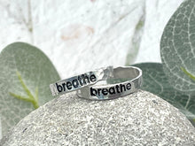 Load image into Gallery viewer, BREATHE Hand Stamped Aluminium Rings, smooth and hammered effects
