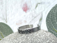 Load image into Gallery viewer, BREATHE Hand Stamped Aluminium Rings, smooth and hammered effects