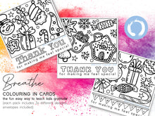 Load image into Gallery viewer, Thank You Colouring Cards for Kids - Christmas Gratitude Cards - Educational Stocking Stuffer or Filler with Optional Colour felt Markers