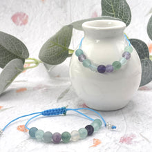 Load image into Gallery viewer, Breathe Bracelet – 10 Matte Fluorite Beads for Calming, Healing & Balance, Rainblow fluorite Blue Breathe Bracelet