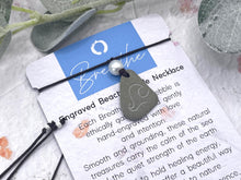 Load image into Gallery viewer, Hand Engraved Beach Pebble Necklace – Ethically Sourced Coastal Jewellery with Natural Beach Stones and Pearl for a Boho Summer Look