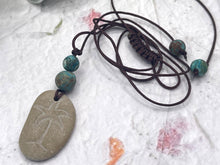 Load image into Gallery viewer, Hand Engraved Beach Pebble Necklace – Ethically Sourced Coastal Jewellery with Natural Beach Stones and Pearl for a Boho Summer Look