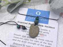 Load image into Gallery viewer, Hand Engraved Beach Pebble Necklace – Ethically Sourced Coastal Jewellery with Natural Beach Stones and Pearl for a Boho Summer Look