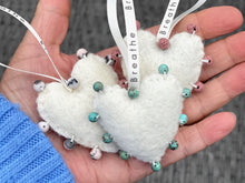 Load image into Gallery viewer, BREATHE PALM BUDDY © - Anxiety, Restful Sleep and breath counting during meditation, Felted Heart with Semi precious stones