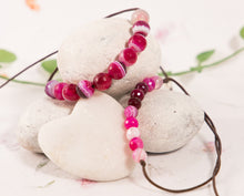 Load image into Gallery viewer, Faceted Pink Magenta Striped Agate, Semi Precious Stone Anxiety Bracelet, Calming jewellery