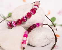 Load image into Gallery viewer, Faceted Pink Magenta Striped Agate, Semi Precious Stone Anxiety Bracelet, Calming jewellery
