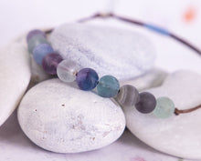 Load image into Gallery viewer, Breathe Bracelet – 10 Matte Fluorite Beads for Calming, Healing & Balance, Rainblow fluorite Blue Breathe Bracelet