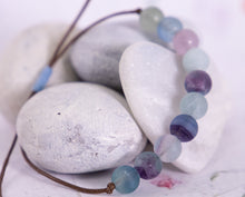 Load image into Gallery viewer, Breathe Bracelet – 10 Matte Fluorite Beads for Calming, Healing & Balance, Rainblow fluorite Blue Breathe Bracelet