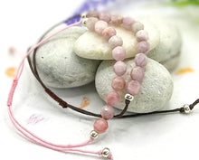 Load image into Gallery viewer, Kunzite Semi Precious Stone Bracelet - 10 little stones for breath counting, lightly faceted stone with cotton cord.