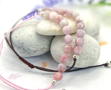 Load image into Gallery viewer, Kunzite Semi Precious Stone Bracelet - 10 little stones for breath counting, lightly faceted stone with cotton cord.
